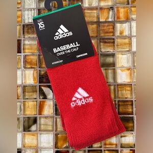 NWT Adidas Baseball Over The Calf Compression Socks~Red~XS~Youth Shoe Size 9C-1Y